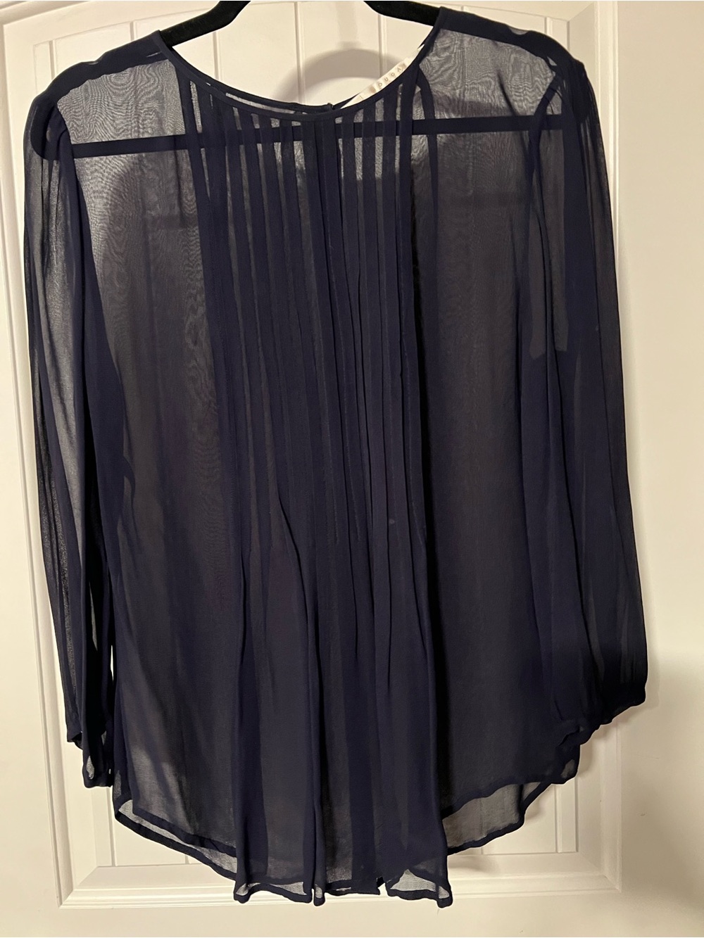 Vintage Nougat Navy Pleated Chiffon Blouse